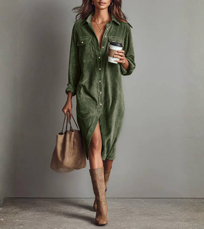 Anastacia | Midi Shirt Dress in Corduroy