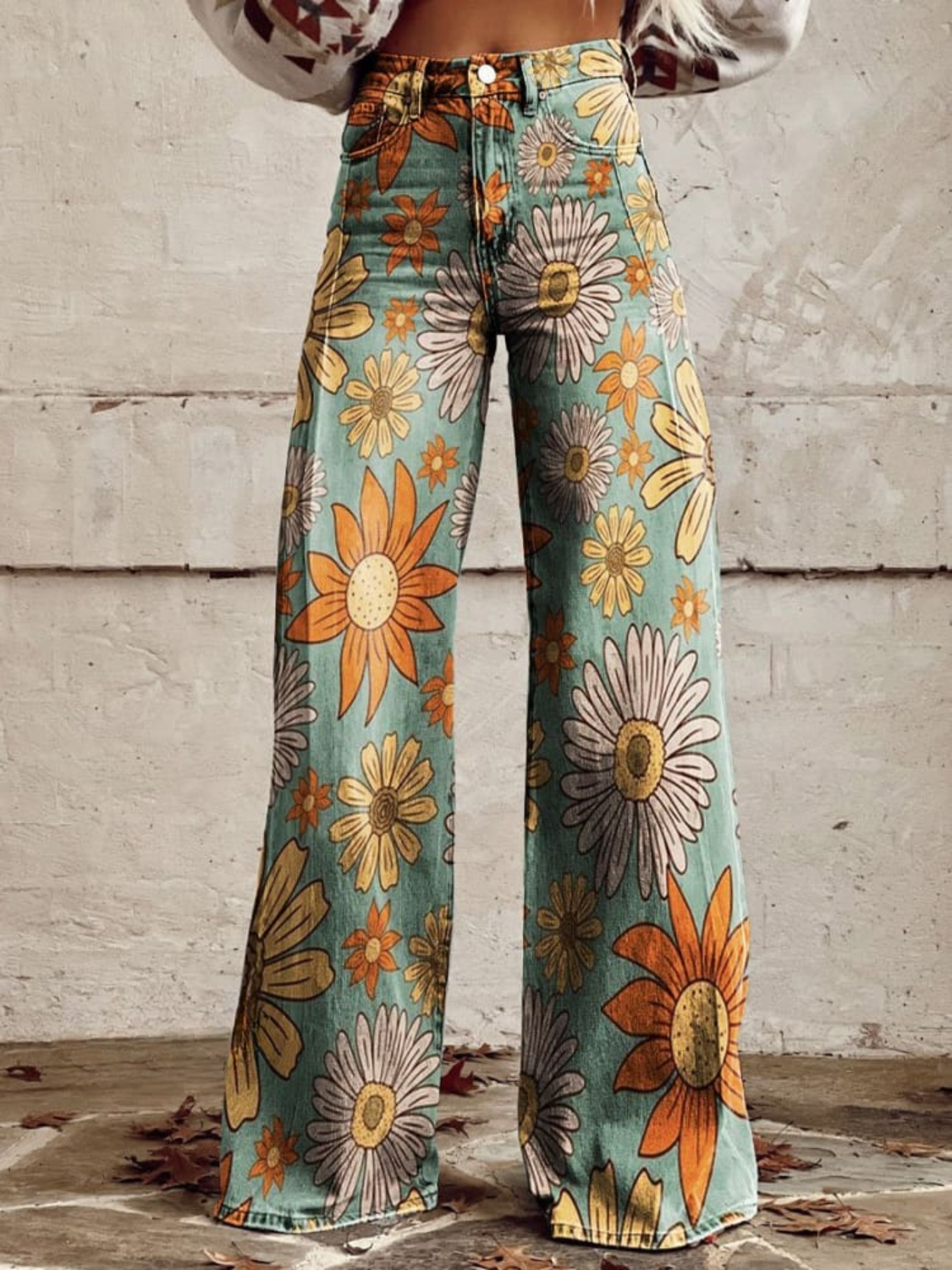Isabeau | Wide Leg Jeans with Bold Floral Print for Women