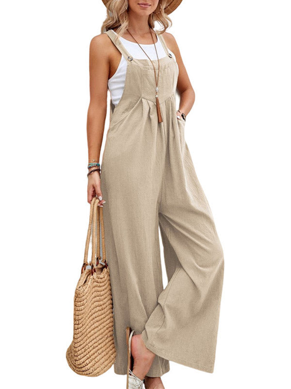 Harlow | Loose Plus Size Pleated Split-Joint Square-Neck Overalls