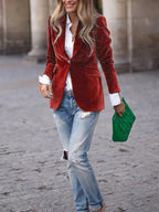 Julie | Velvet Blazer -  Red