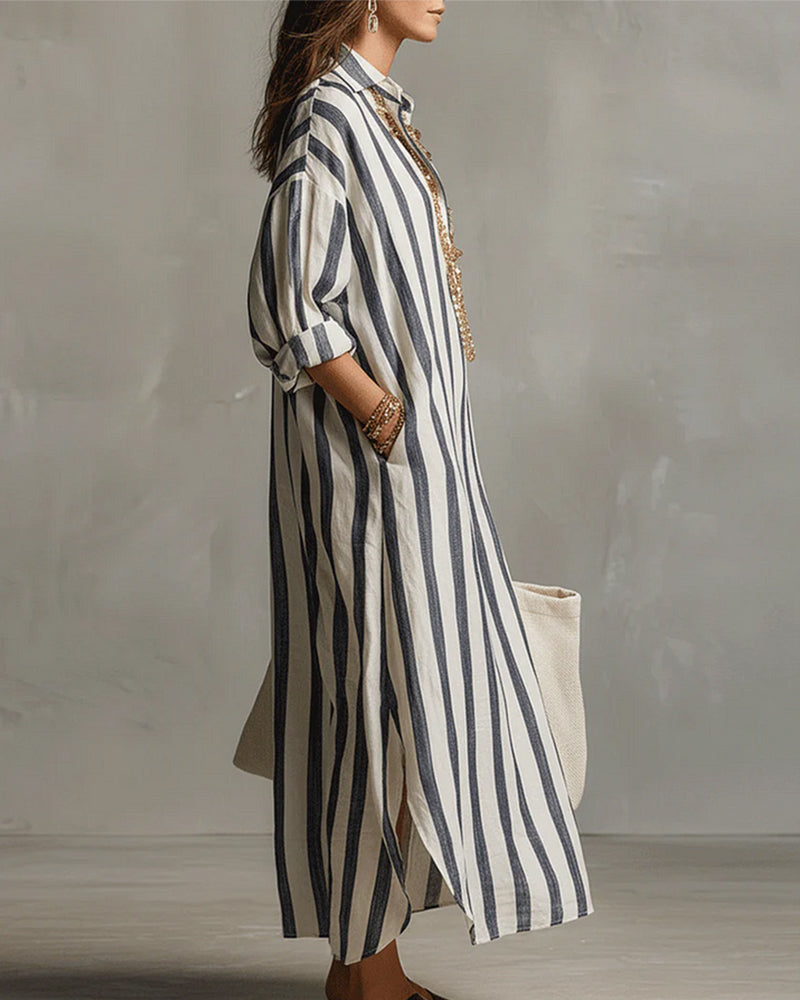 Striped Dress with Notched Collar