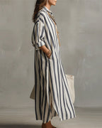 Striped Dress with Notched Collar