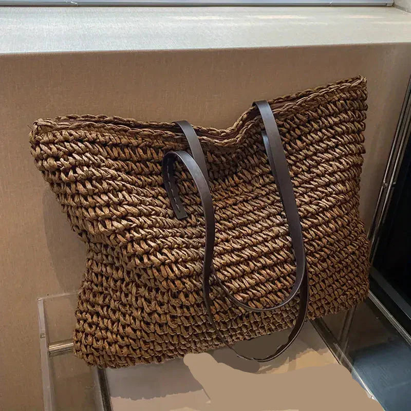 Woven Straw Tote Bag | Oversized Shoulder Bag