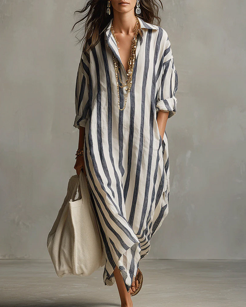 Striped Dress with Notched Collar