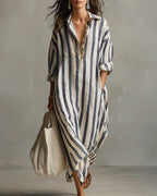 Striped Dress with Notched Collar
