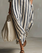 Striped Dress with Notched Collar
