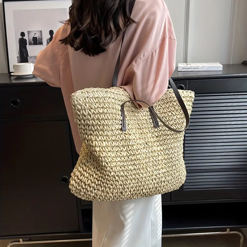 Woven Straw Tote Bag | Oversized Shoulder Bag
