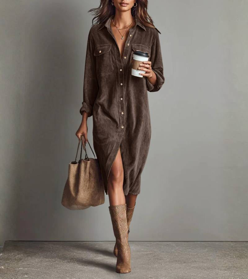 Anastacia | Midi Shirt Dress in Corduroy