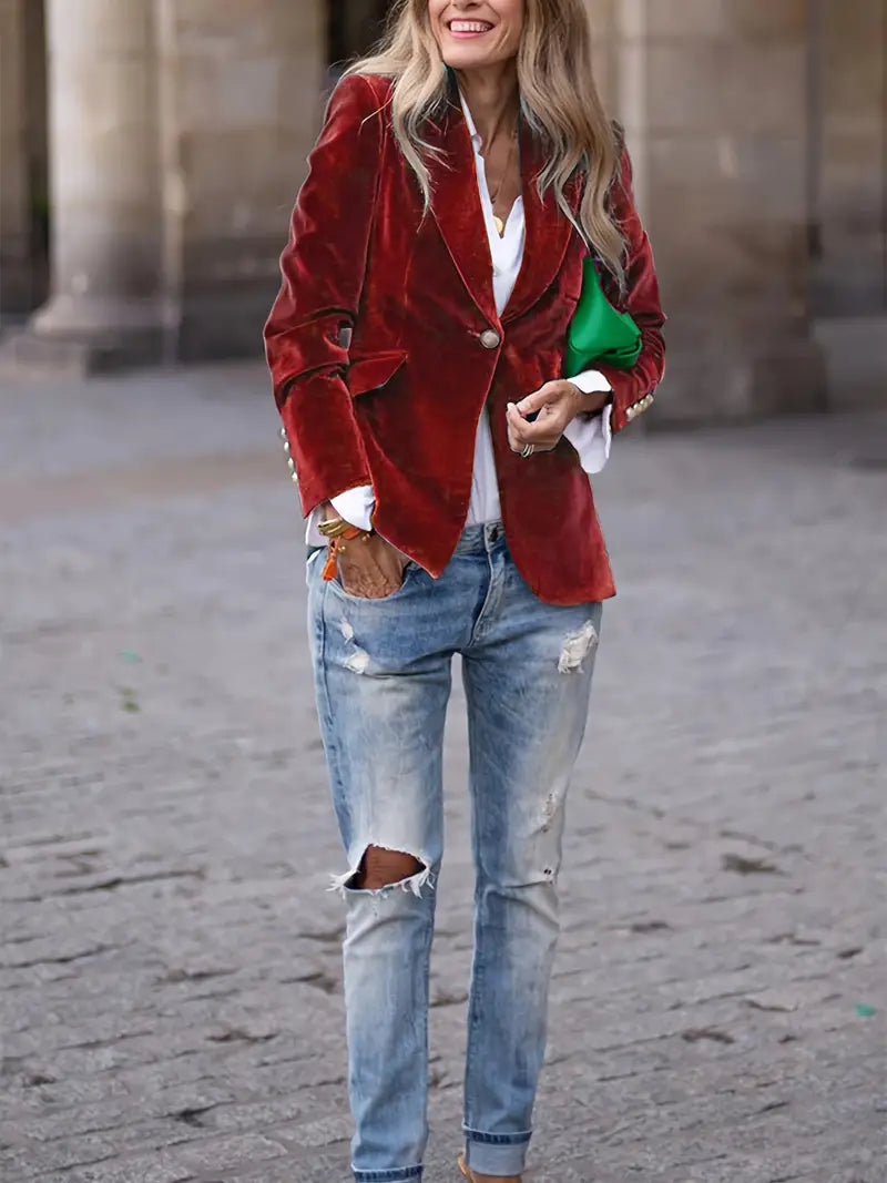 Julie | Velvet Blazer -  Red
