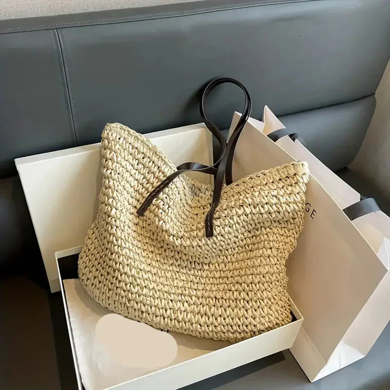 Woven Straw Tote Bag | Oversized Shoulder Bag