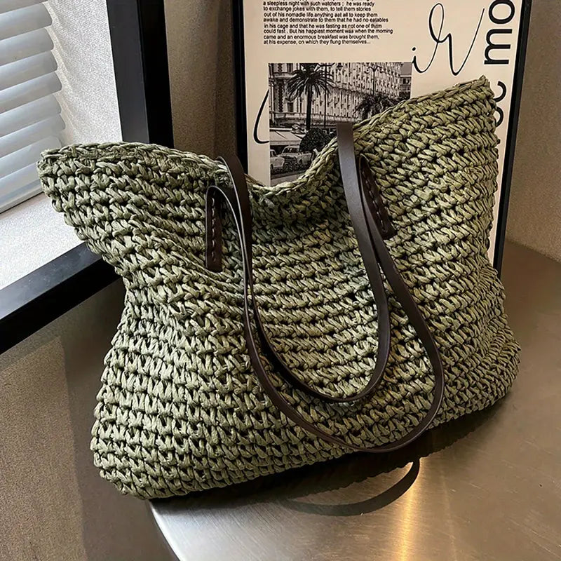 Woven Straw Tote Bag | Oversized Shoulder Bag