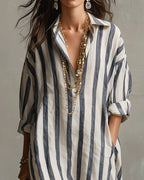 Striped Dress with Notched Collar