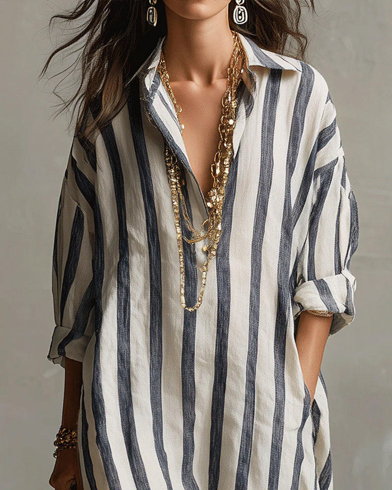 Striped Dress with Notched Collar
