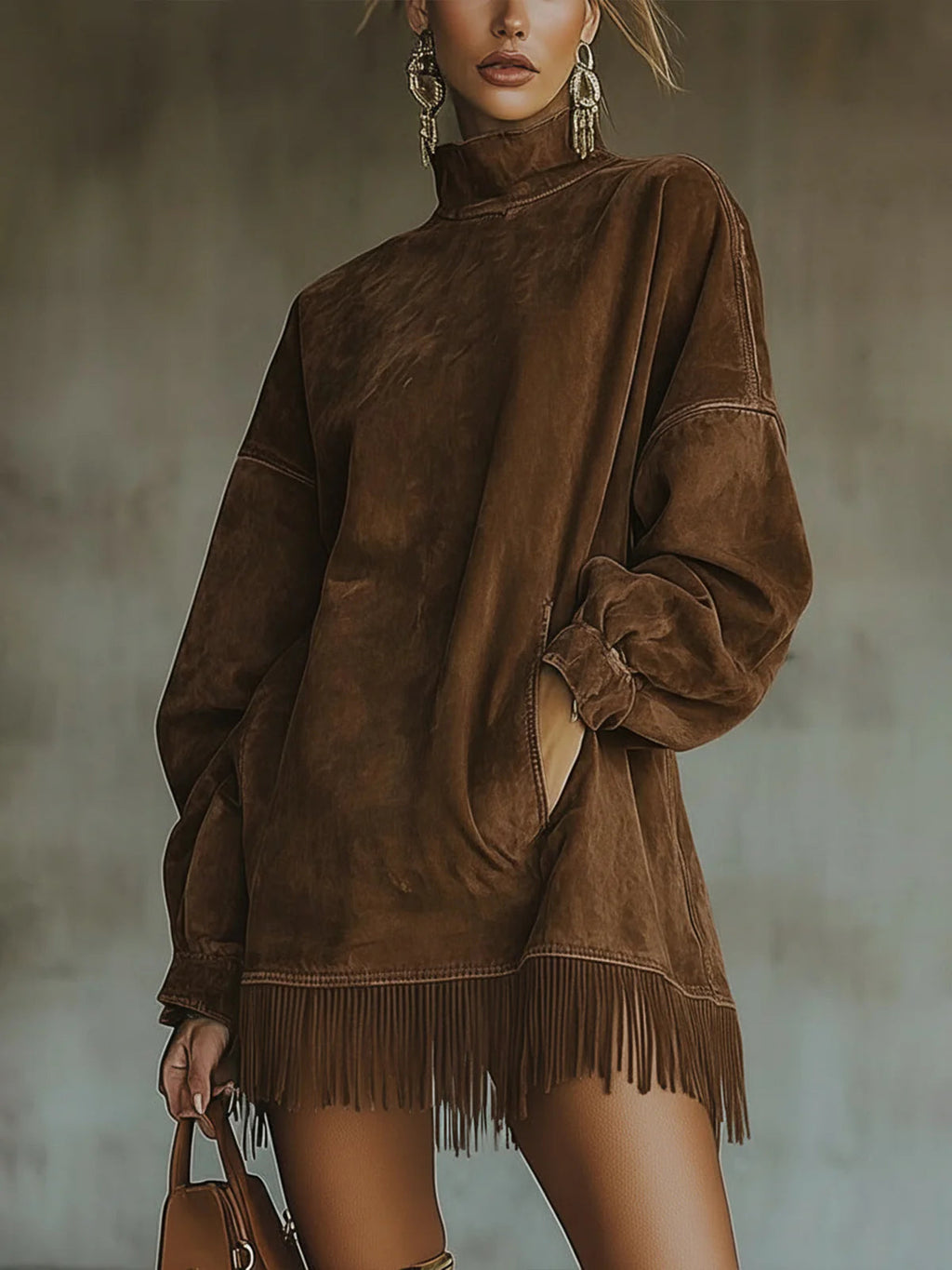 Darcie | Suede Fringe Tunic Dress