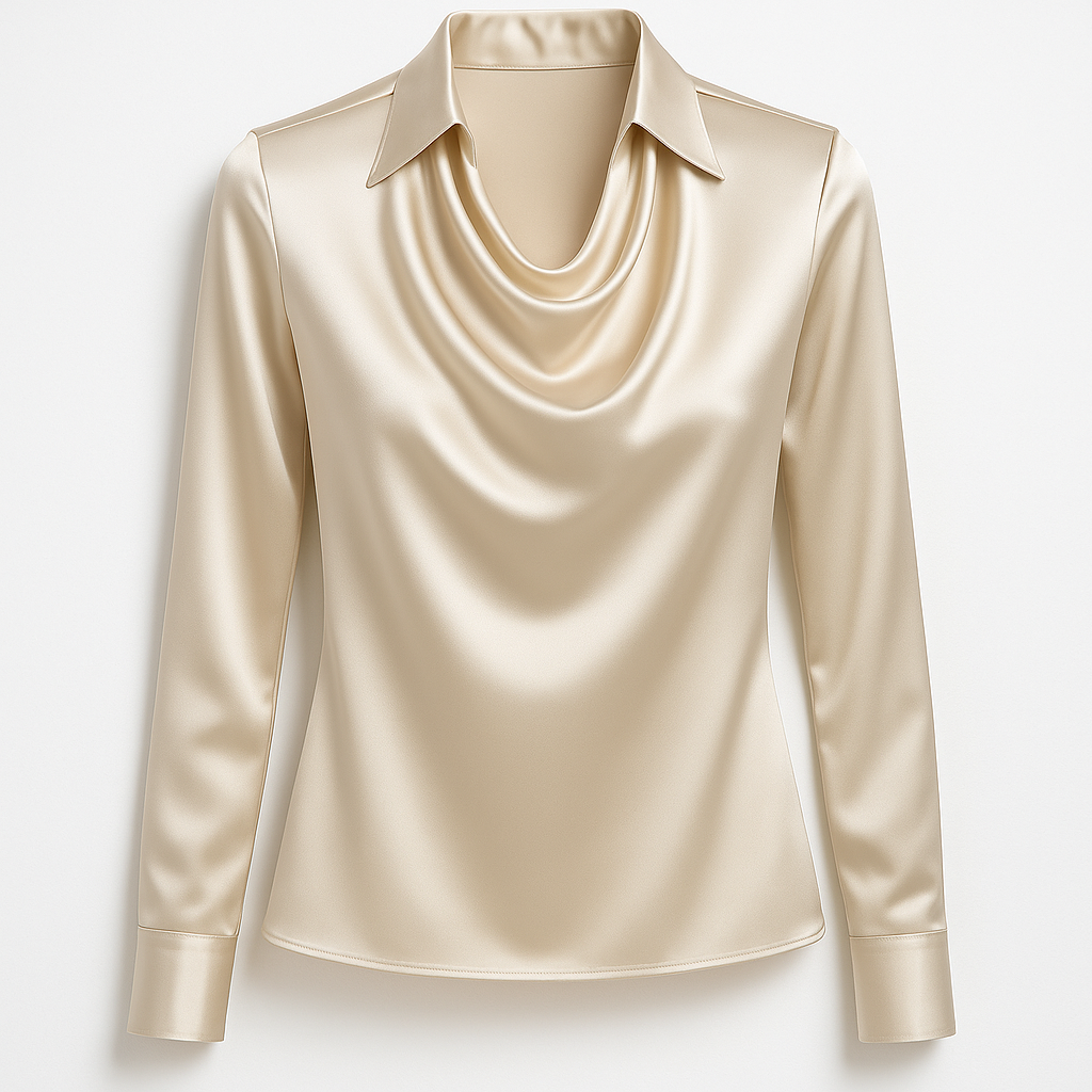 Laureline | Shiny Blouse with Pleated Collar