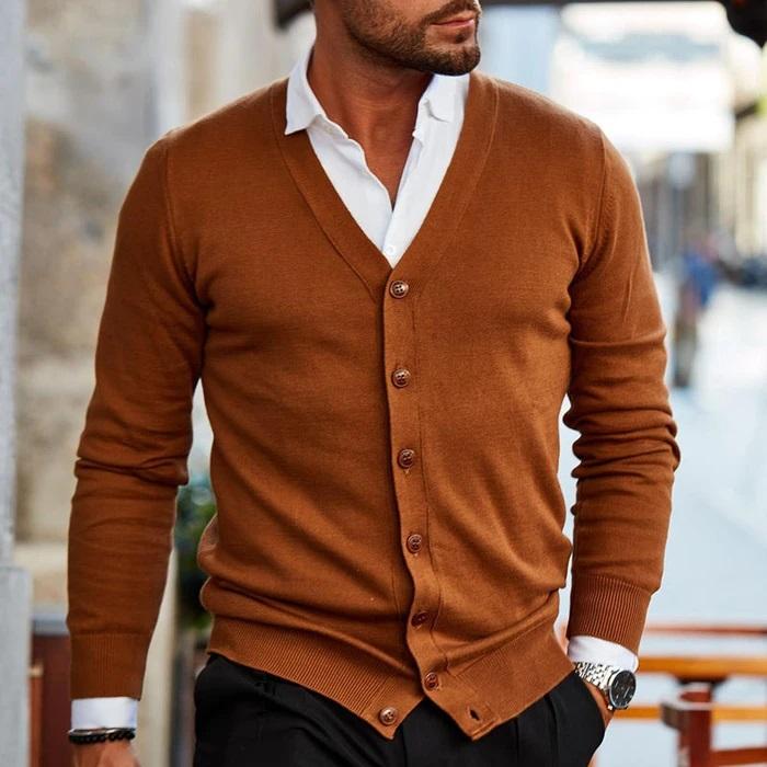 Roy | Elegant men's cardigan with V-neck and buttons