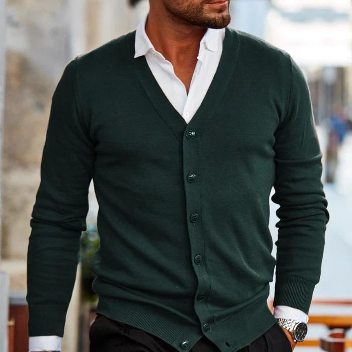 Roy | Elegant men's cardigan with V-neck and buttons