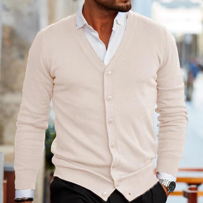 Roy | Elegant men's cardigan with V-neck and buttons