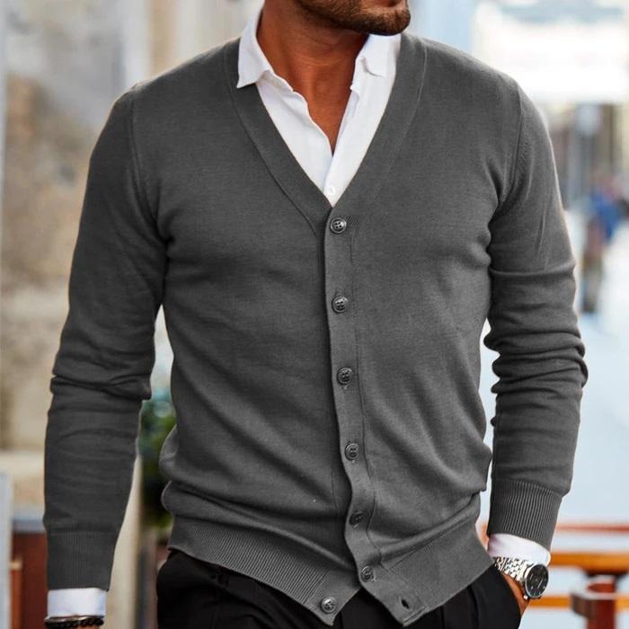 Roy | Elegant men's cardigan with V-neck and buttons