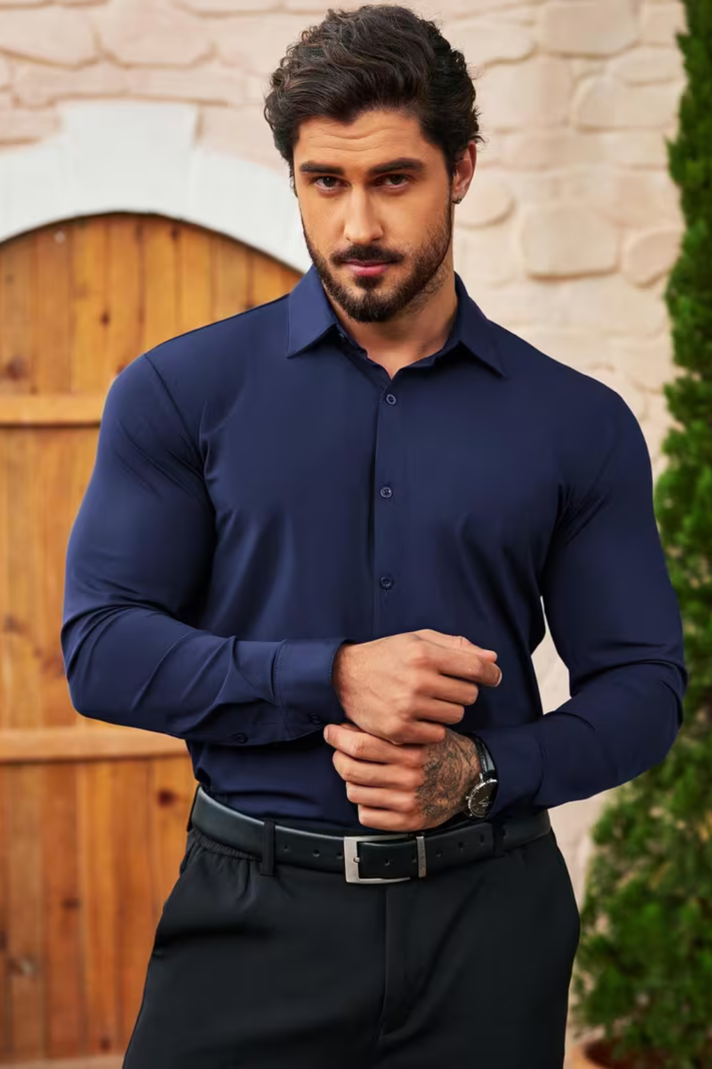 Lorenzo | Non-Iron Muscle Fit Shirt – Deep Navy