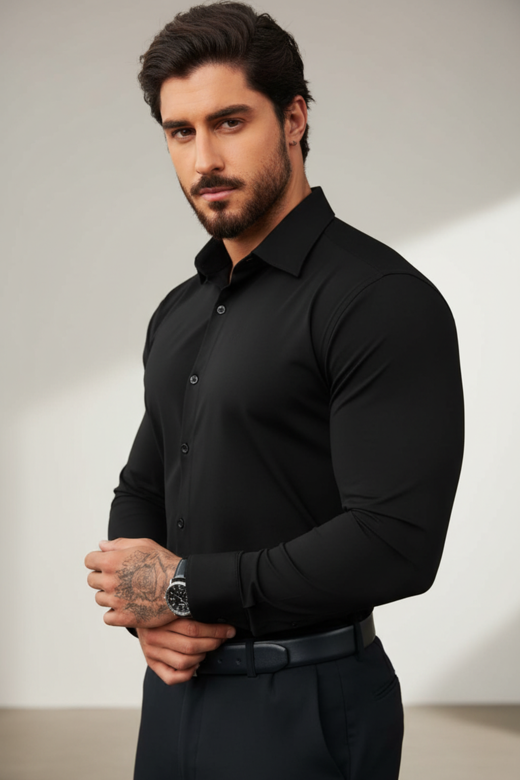 Eliano | Tailored Stretch Shirt – Classic Black