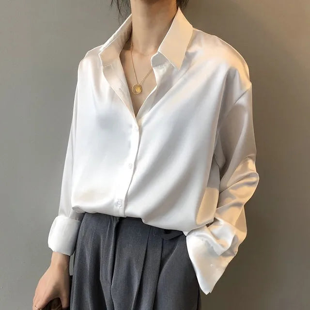 Willow | Women’s Long Sleeve Button Down Satin Blouses