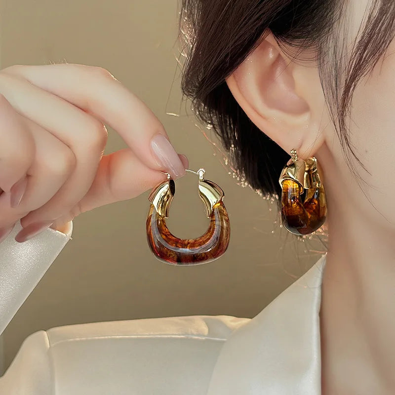 Lilly | Retro U-shaped Geometric Earrings made of Brown Resin for Women