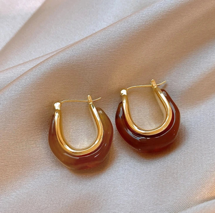 Lilly | Retro U-shaped Geometric Earrings made of Brown Resin for Women