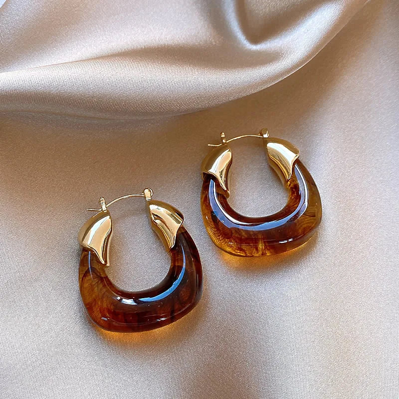 Lilly | Retro U-shaped Geometric Earrings made of Brown Resin for Women