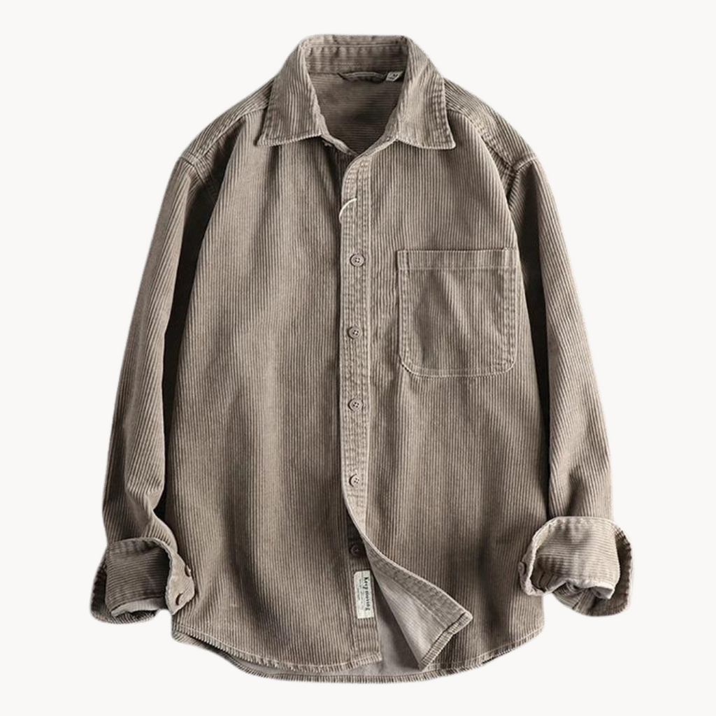 Zach | Men’s Casual Brown Corduroy Long Sleeve Shirt
