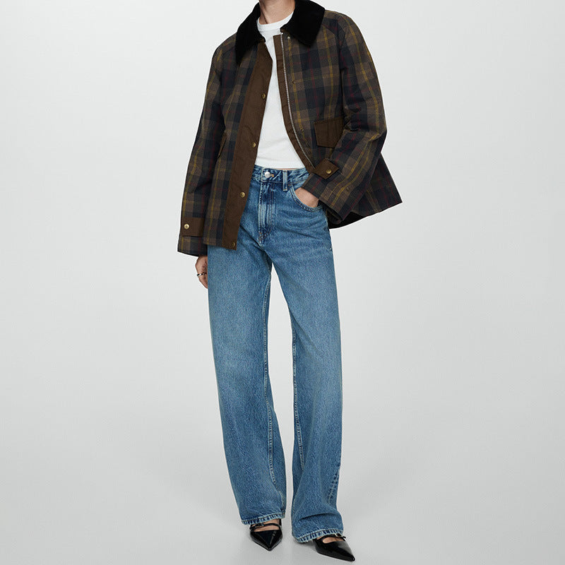 Jessy | Warm Checked Jacket Women with Soft Faux Fur Collar