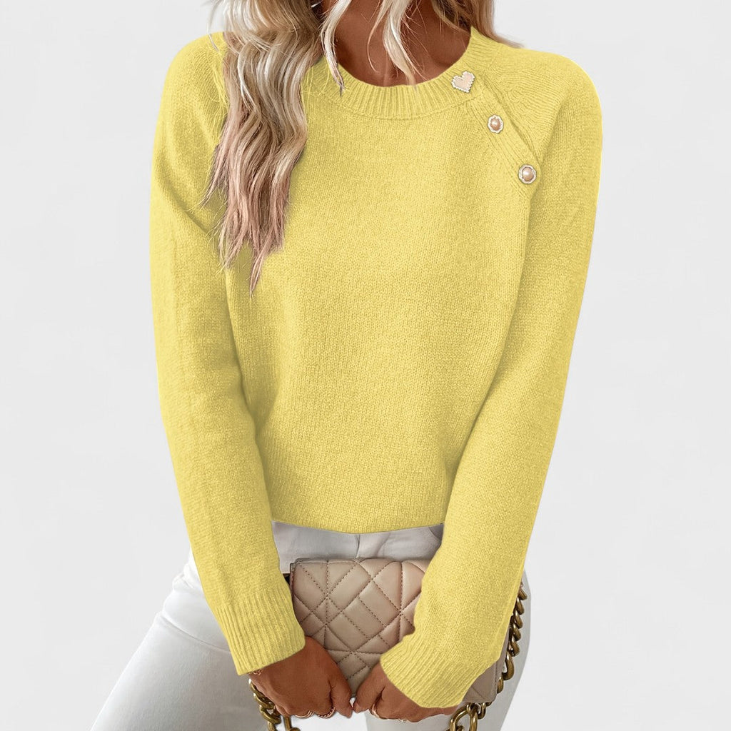 Roxanne | Elegant Women’s Asymmetrical One-Shoulder Sweater with Buttons.