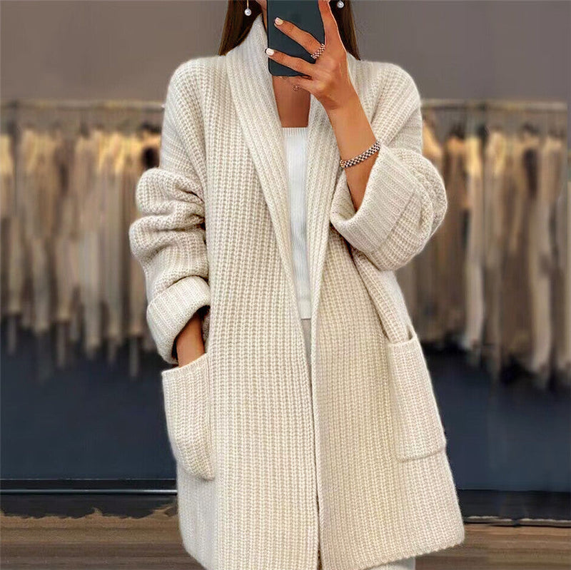 Kiara | Knitted Wool-look Cardigan With Pockets