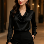 Laureline | Shiny Blouse with Pleated Collar
