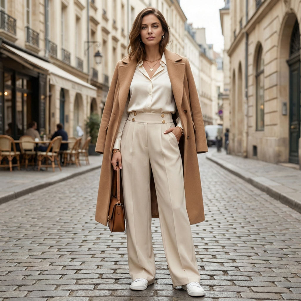 Loa | Women’s Straight-Leg Office Pants – Elegant Button Detail Style