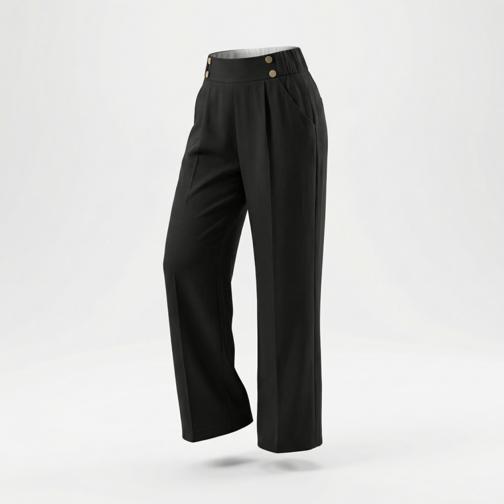 Loa | Women’s Straight-Leg Office Pants – Elegant Button Detail Style