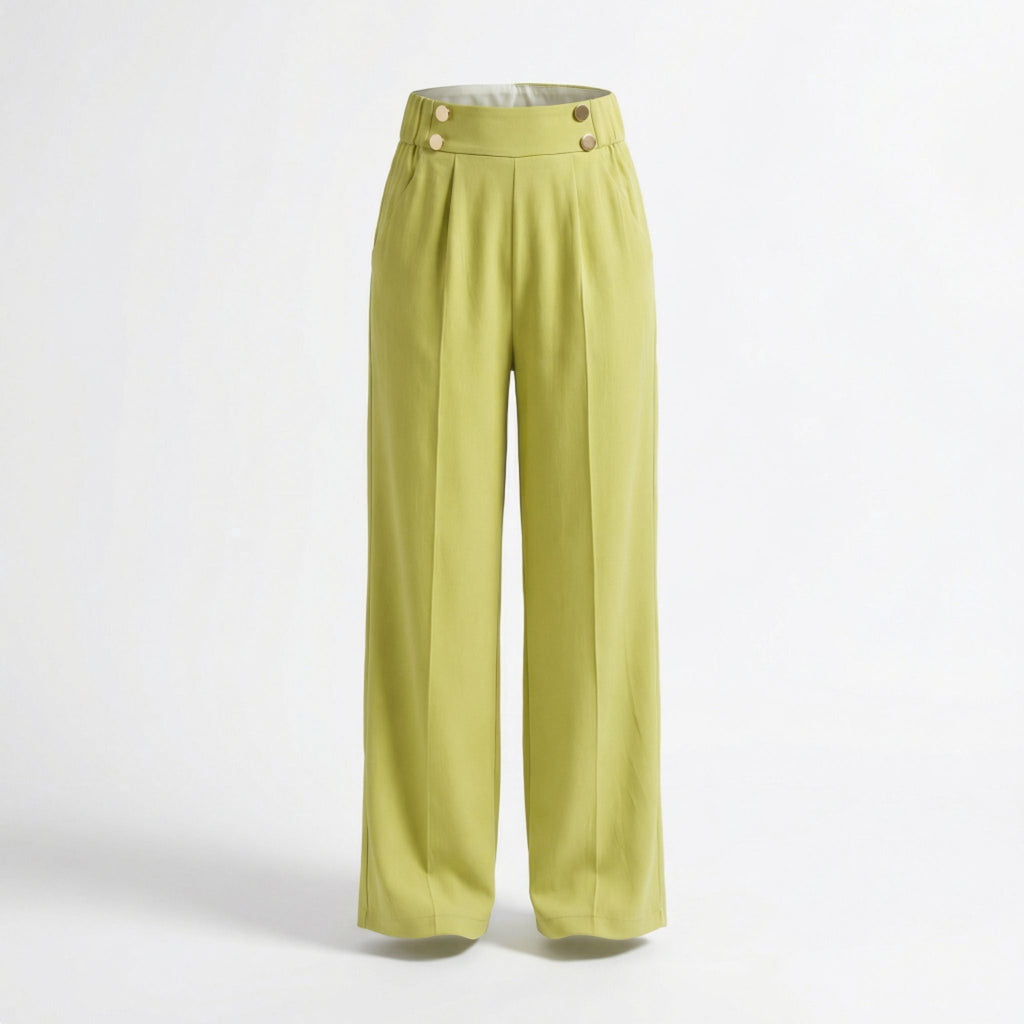 Loa | Women’s Straight-Leg Office Pants – Elegant Button Detail Style