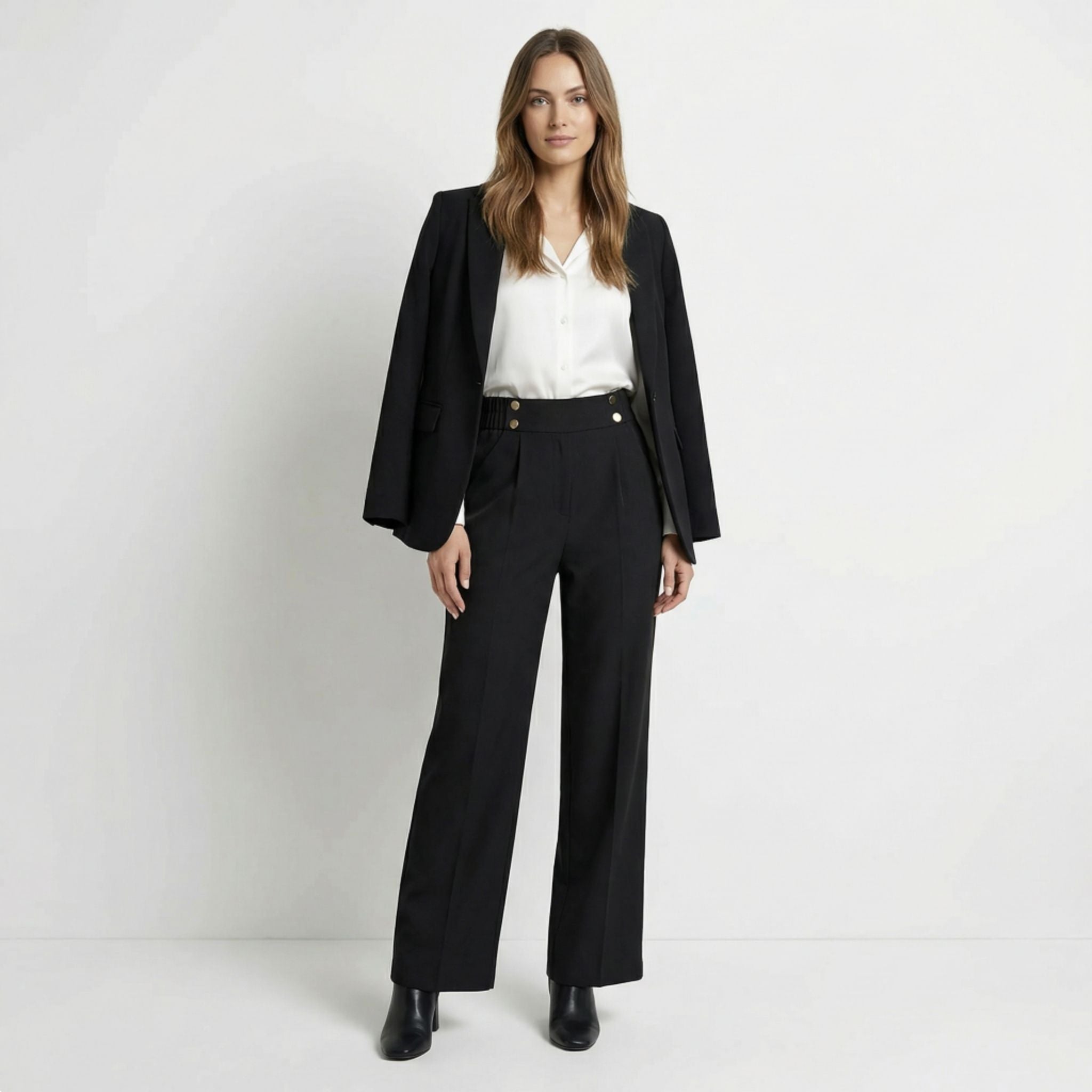 Loa | Women’s Straight-Leg Office Pants – Elegant Button Detail Style