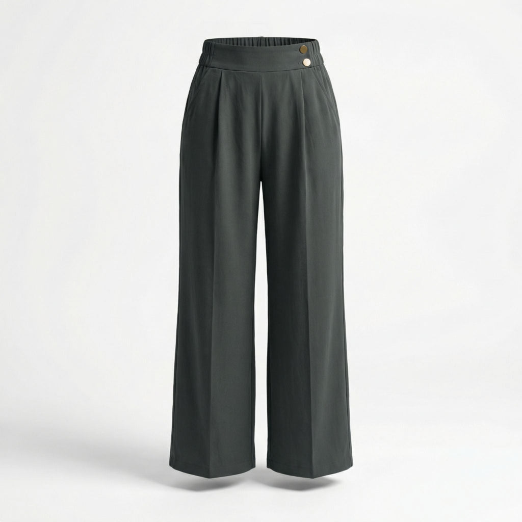Loa | Women’s Straight-Leg Office Pants – Elegant Button Detail Style