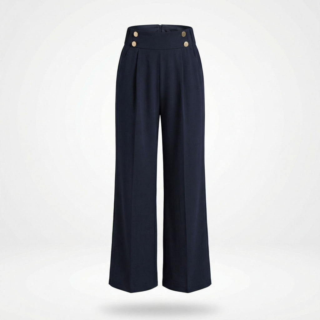 Loa | Women’s Straight-Leg Office Pants – Elegant Button Detail Style