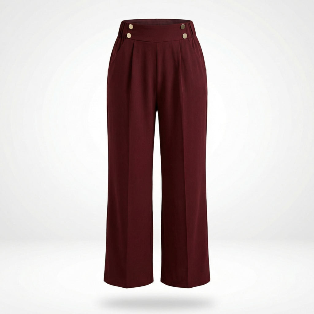 Loa | Women’s Straight-Leg Office Pants – Elegant Button Detail Style